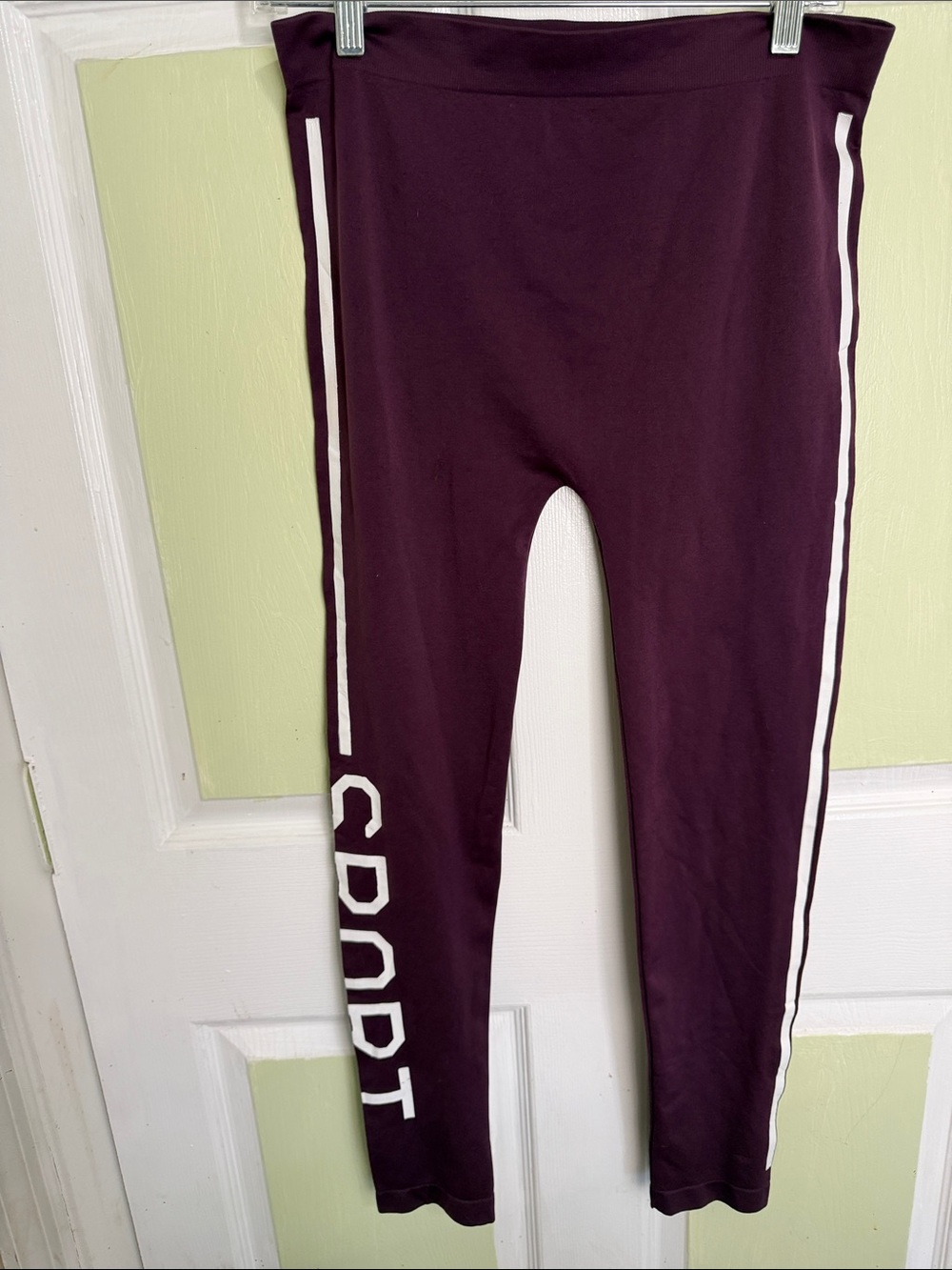 eye candy Plum Leggings with White Side Stripes and SPORT Lettering
